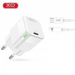 XO CE06 PD 30W 1x USB-C white charger + USB-C - Lightning cable
