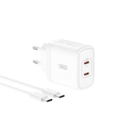 XO CE08 PD 50W 2x USB-C white charger + USB-C - USB-C cable
