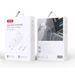 XO CE16 PD 45W wall charger 1x USB-C 1x USB white + USB-C - USB-C cable