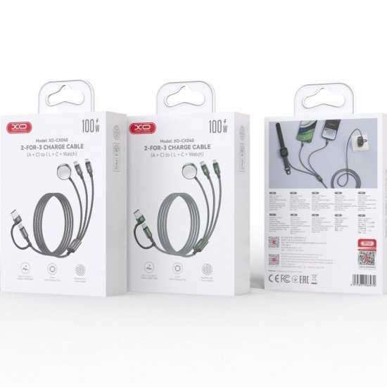 XO CX040 Πολλαπλό Καλώδιο Φόρτισης & Μεταφοράς Δεδομένων με USB-A Type-C Lighting & Smartwatch