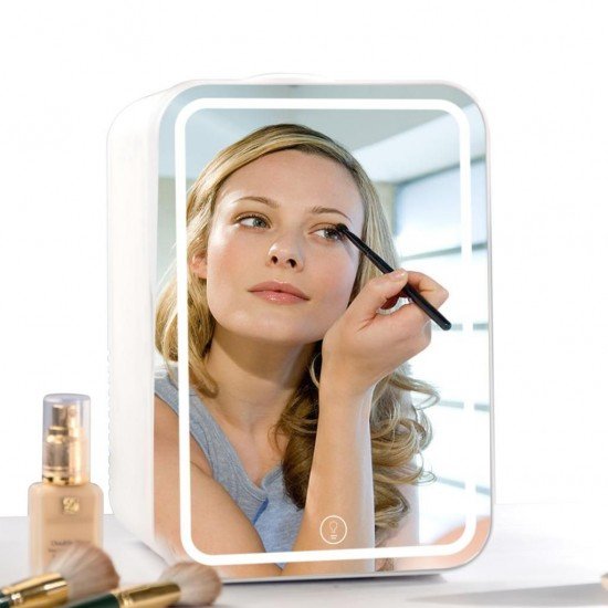 XO CZ015 Μίνι Ψυγείο διπλής χρήσης για το σπίτι και το αυτοκίνητο με καθρέφτη μακιγιάζ 8 λίτρων