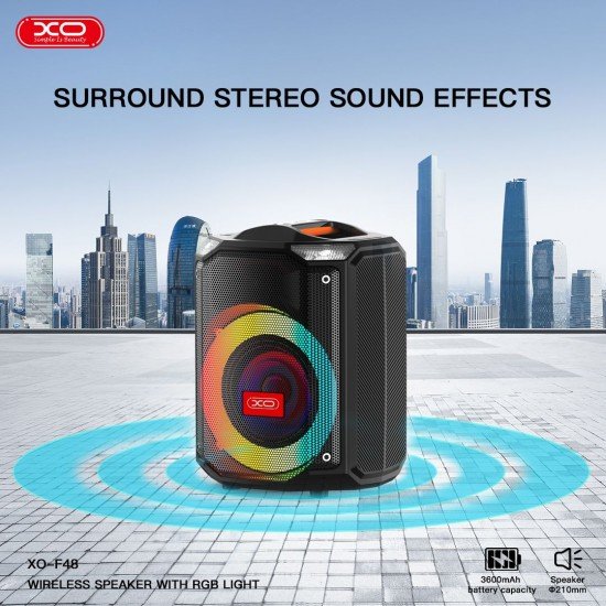 XO F48 Διπλό Bluetooth Ηχείο 40W 8" RGB (με Τηλεχειριστήριο)
