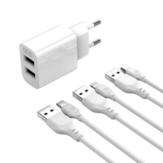 XO L109 (EU) Dual USB-A 2.4A Charger With Type-C Cable