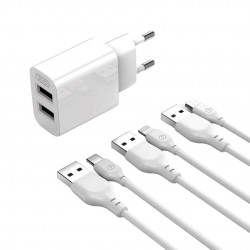 XO L109 (EU) Dual USB-A 2.4A Charger With Lightning Cable