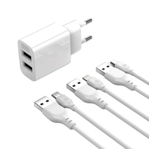 XO L109 (EU) Dual USB-A 2.4A Charger With Lightning Cable XO L109 (EU) Dual USB-A 2.4A Charger With Lightning Cable
