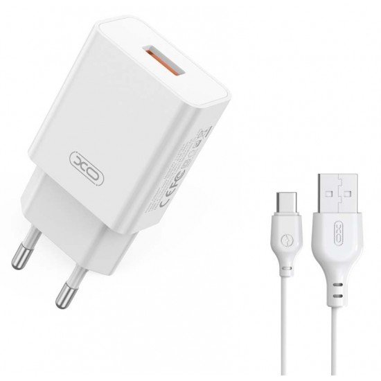 XO L127 USB-A QC18W Φορτιστής Γρήγορης Φόρτισης με Type-C Καλώδιο