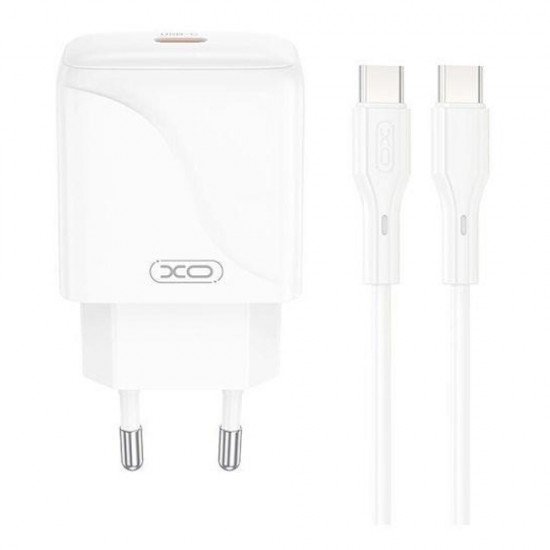 XO L141 φορτιστής 20W, 1 θύρα TYPE-C με καλώδιο PD σε TYPE-C, Λευκό