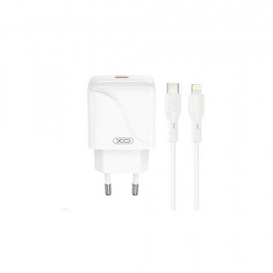 XO L141 φορτιστής 20W, 1 θύρα TYPE-C με καλώδιο PD σε LIGHTNING, Λευκό