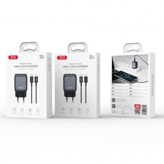 XO L155 ΦΟΡΤΙΣΤΗΣ 30W TYPEC, ΜΕ ΚΑΛΩΔΙΟ LIGHTNING, ΜΑΥΡΟΣ