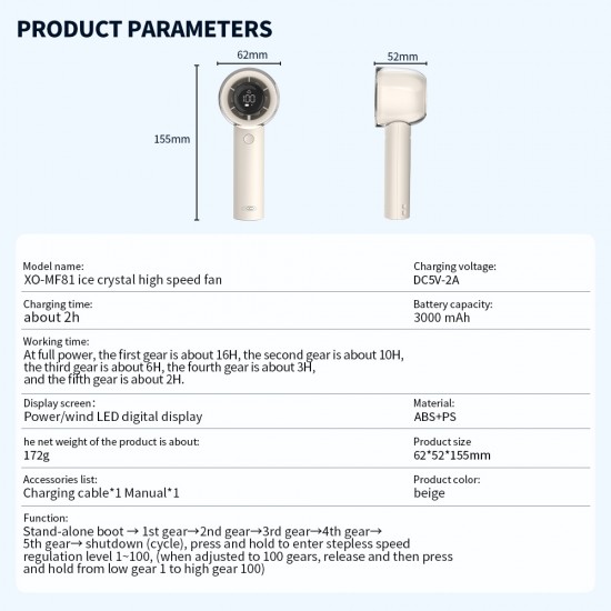 XO Blower Fan 13000rpm MF81 3000mAh with Display Beige