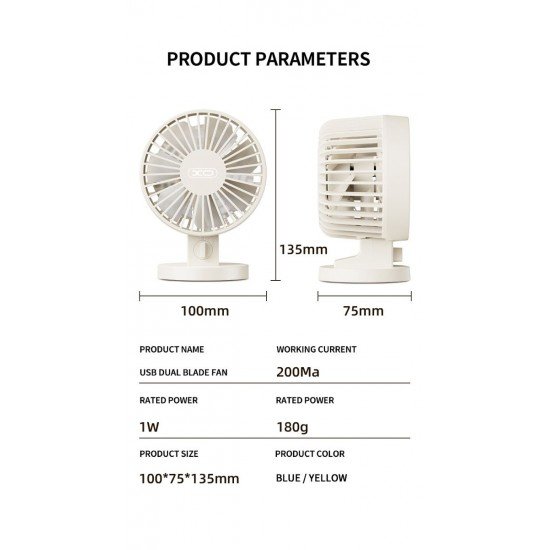 XO MF82 Επιτραπέζιος Ανεμιστήρας USB Διπλής Λεπίδας