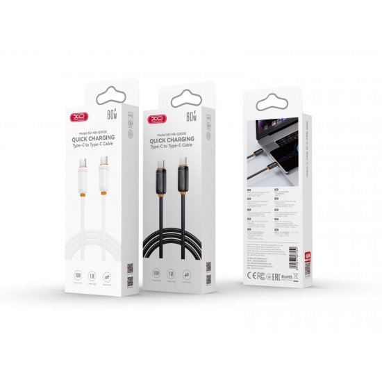 XO NB-Q302B Καλώδιο Φόρτισης & Μεταφοράς Δεδομένων Type-C σε Type-C 60W Λευκό 1m