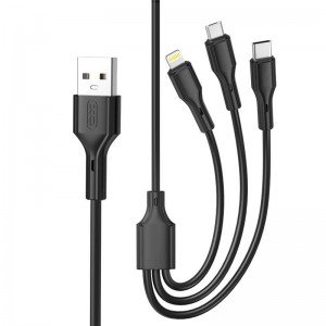 XO cable NB230 3w1 USB - Lightning + USB-C + microUSB 1,0m 2,4A black XO cable NB230 3w1 USB - Lightning + USB-C + microUSB 1,0m 2,4A black