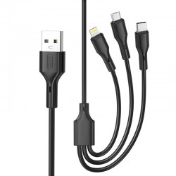 XO Cable NB230 3in1 USB + USB-C + microUSB + Lightning 1.0m 2.4A Black