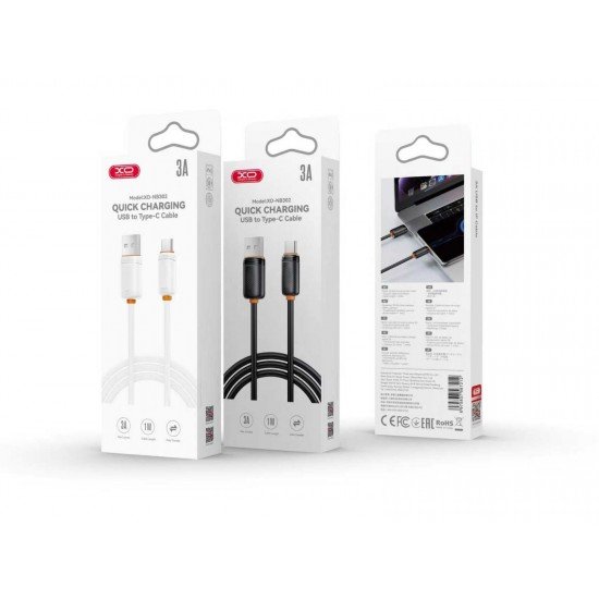 XO NB302 Καλώδιο Ταχείας Φόρτισης & Μεταφοράς Δεδομένων USB-A σε Type-C 3A Λευκό 1m