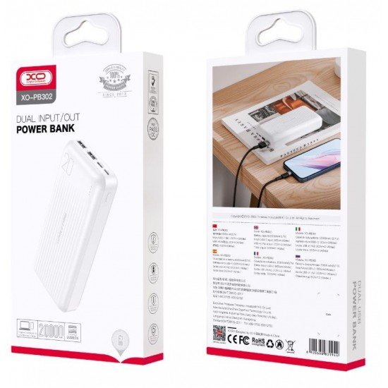 XO PB302 Light Display Power Bank 20000mAh Άσπρο