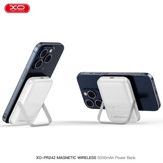 XO PR242 Powerbank 5000mAh με Μαγνητική Ταχεία Φόρτισης 15W & PD20W Λευκό