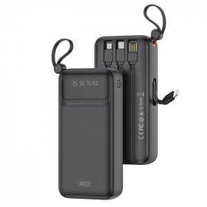 XO PR279 Power Bank 20.000 mAh, με 4 ενσωματωμένα καλώδια σε μαύρο χρώμα