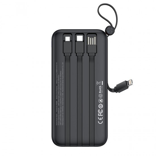 XO PR280 Power Bank 30.000mAh, με 4 ενσωματωμένα καλώδια 