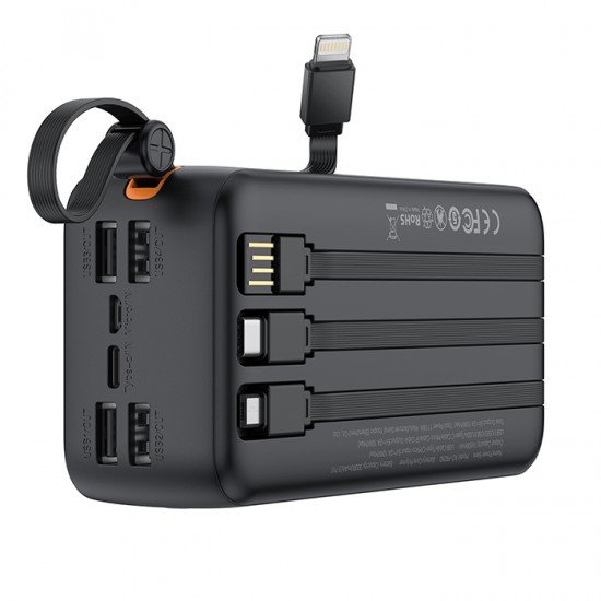 XO PR280 Power Bank 30.000mAh, με 4 ενσωματωμένα καλώδια 
