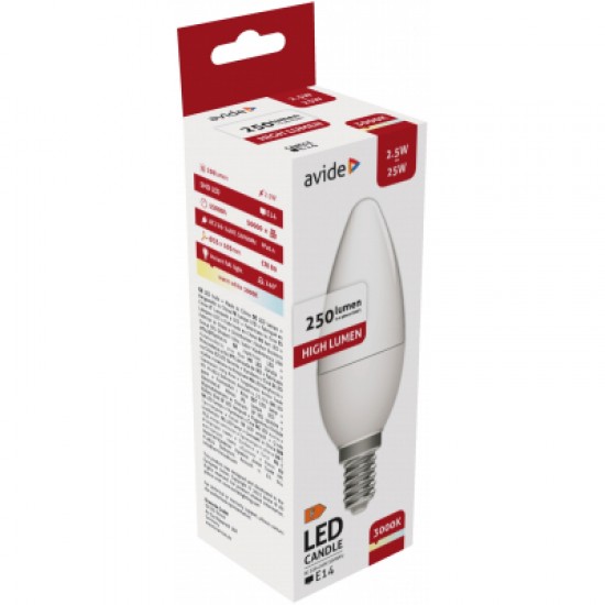Avide LED Κερί 2.5W E14 Θερμό 3000K Υψηλής Φωτεινότητας