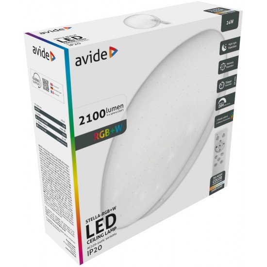 Avide LED Μοντέρνα Πλαφονιέρα Οροφής Stella 24W RGB+W με Τηλεχειριστήριο