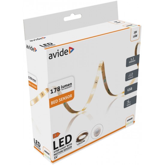Avide LED Ταινία Blister Αισθητήρας Φωτός Κρεβατιού 5V USB 1.2m 3W 3000K