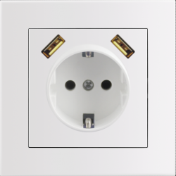 Entac Arnold Recessed wall socket earthed + 2 USB 2.1A (total) White